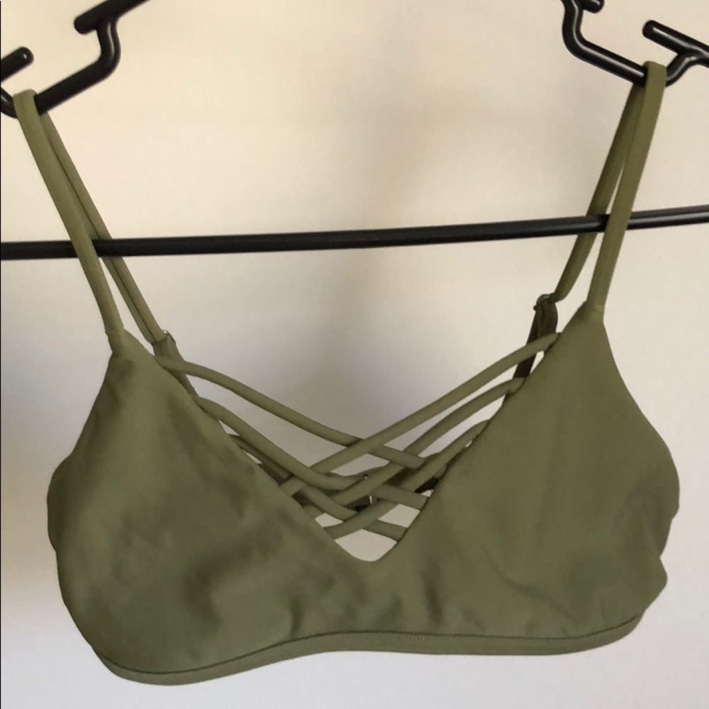 Hollister Hunter Green Cross Hatch Bikini Top